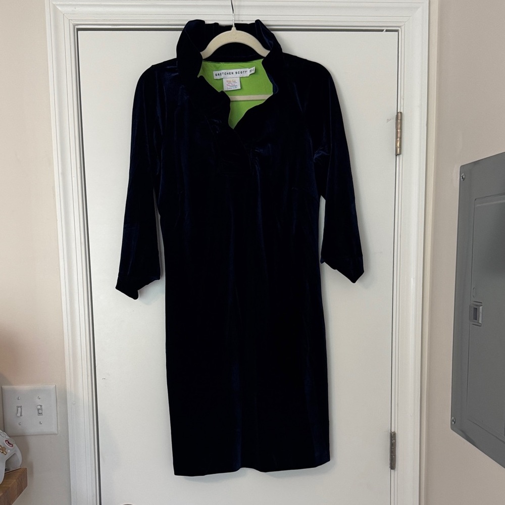 Gretchen Scott Navy Blue Velvet Dress, size M.